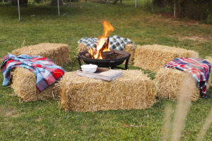 fire pit and haybales